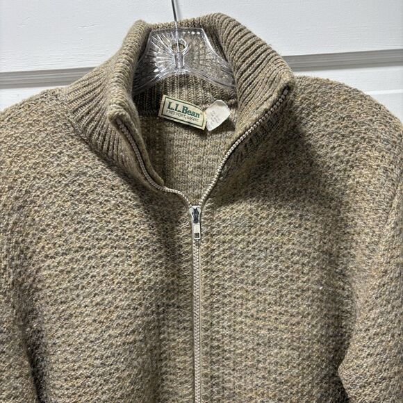 VTG LL Bean Full Zip 100% Virgin Wool Sweater Jacket Mens Large Speckled 1970s - Picture 2 of 7